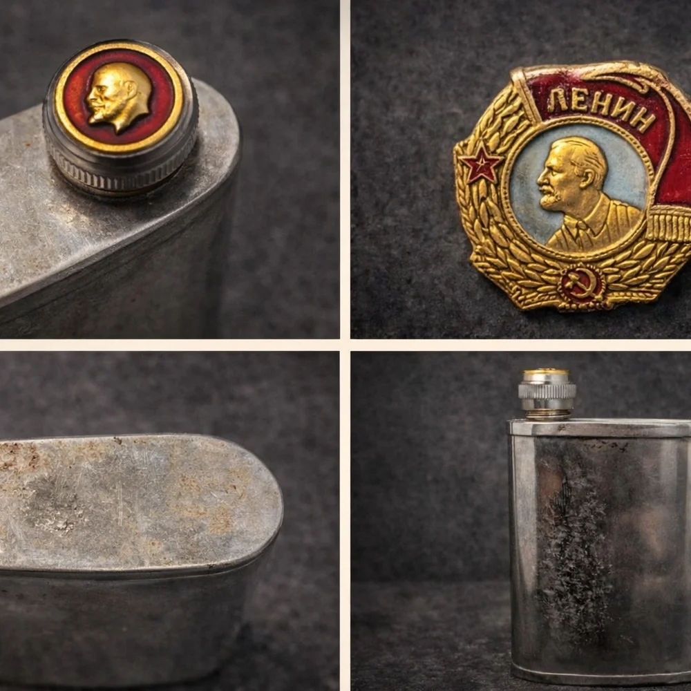 🏛️🥃 Cold War USSR Stainless Steel Flask | Soviet-Era Historical Collectible | - Picture 9 of 10